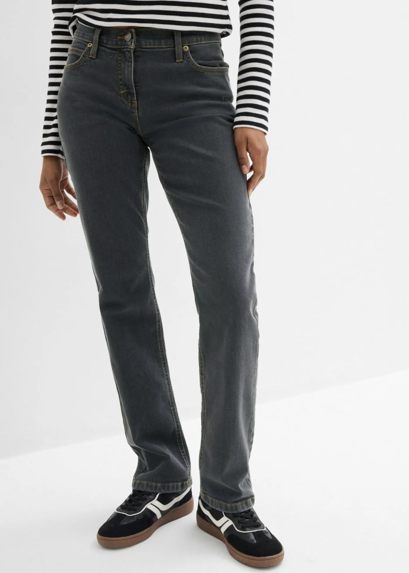 Vaqueros straight, mid waist, elásticos Mujer Tallas Pequeñas|Vaqueros