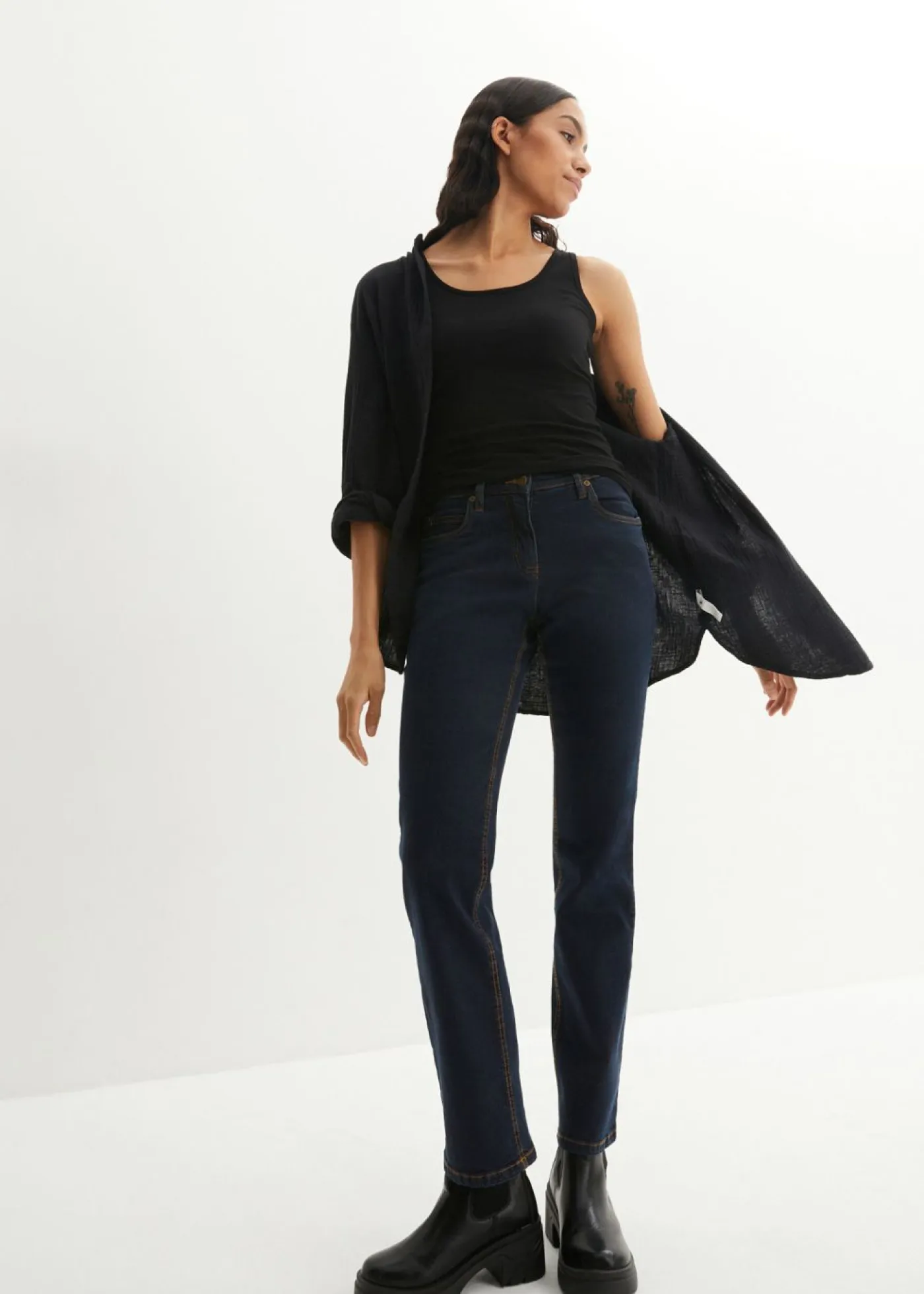 Best Vaqueros straight, mid waist, elásticos Mujer Tallas Pequeñas