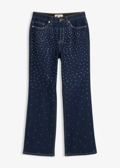 Clearance Vaqueros straight, mid waist, con piedras brillantes Mujer Vaqueros