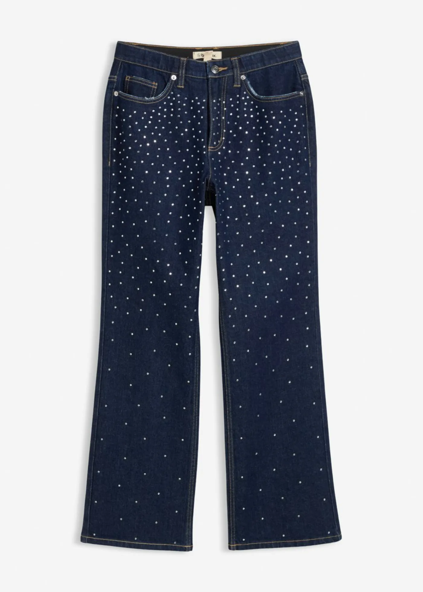 Clearance Vaqueros straight, mid waist, con piedras brillantes Mujer Vaqueros