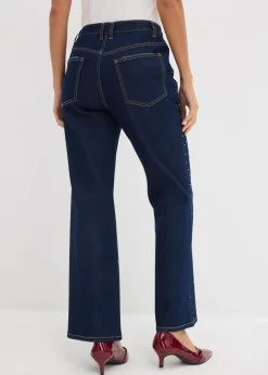 Clearance Vaqueros straight, mid waist, con piedras brillantes Mujer Vaqueros