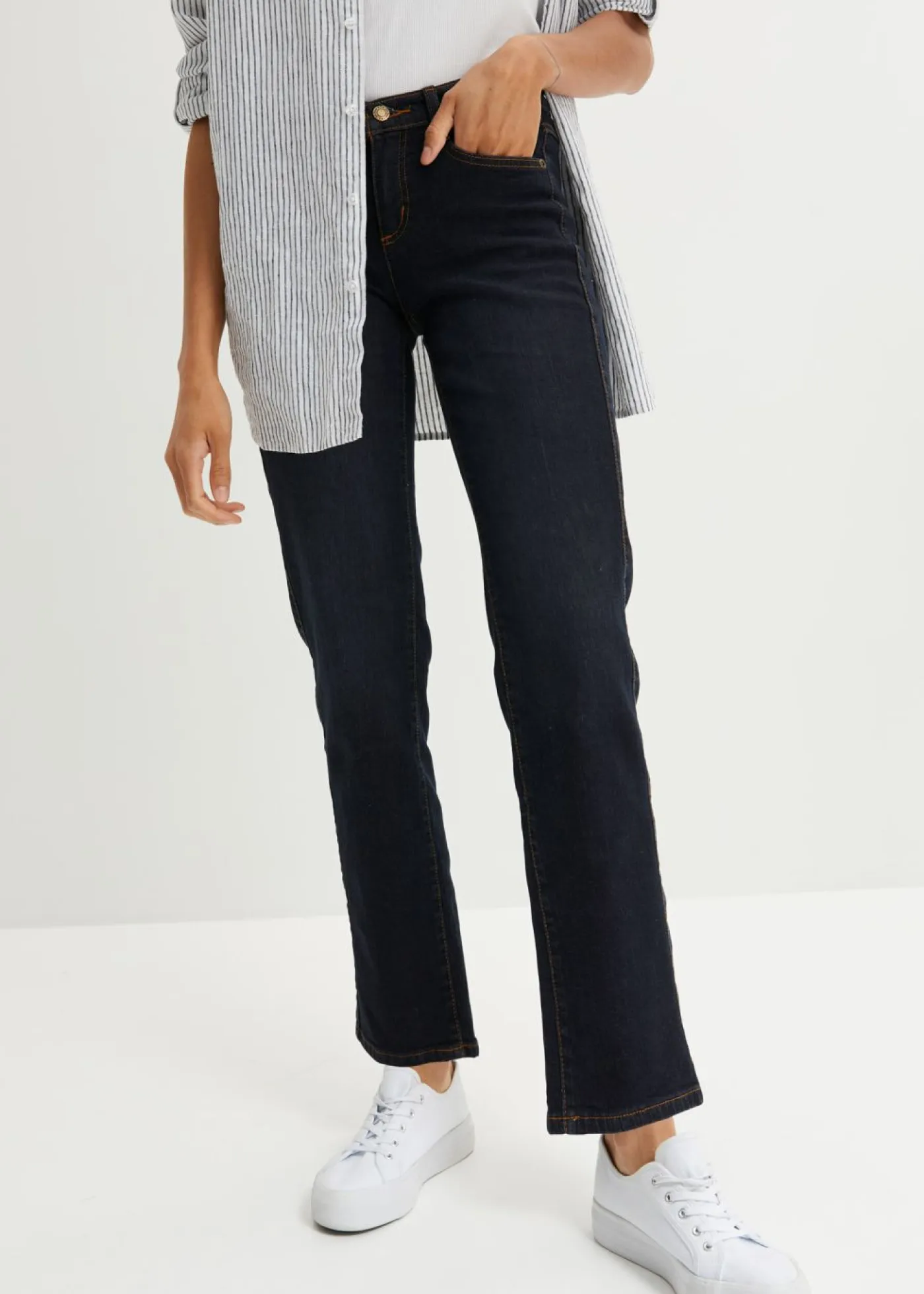 Sale Vaqueros straight, mid waist, elásticos Mujer Tallas Pequeñas|Novedades
