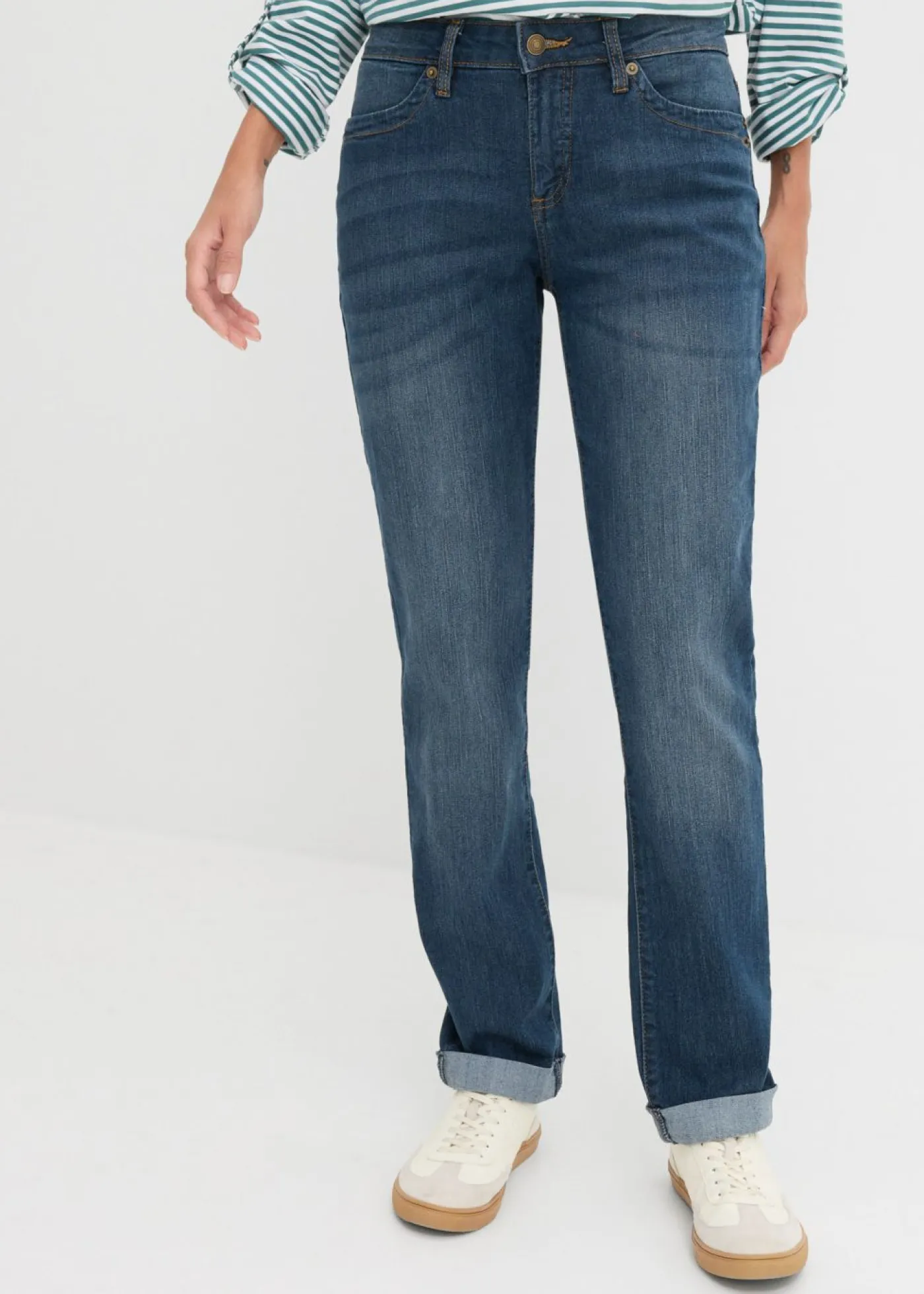 Vaqueros straight, mid waist, elásticos Mujer Tallas Pequeñas|Vaqueros