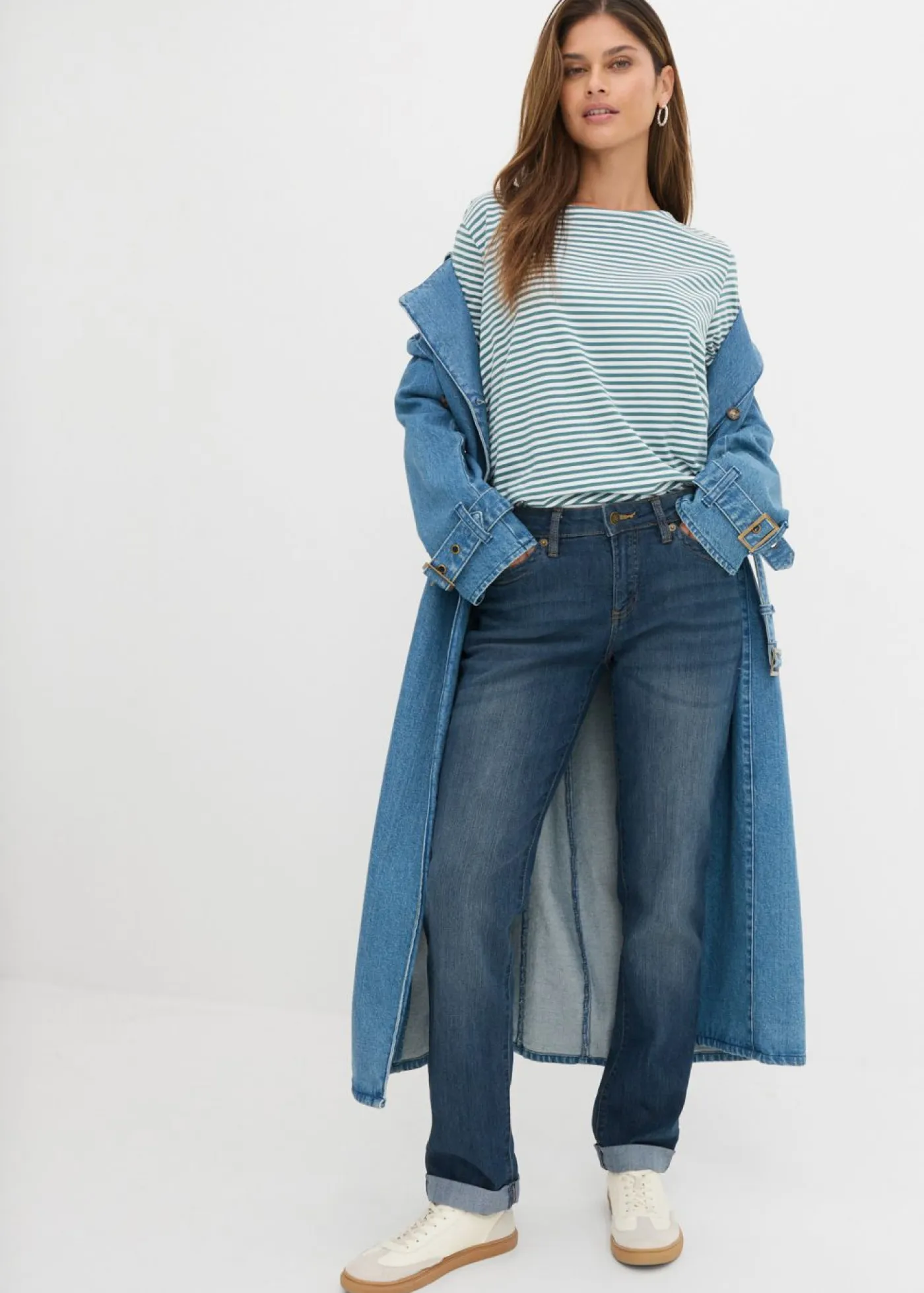 Vaqueros straight, mid waist, elásticos Mujer Tallas Pequeñas|Vaqueros