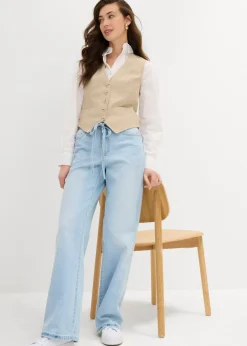Outlet Vaqueros wide leg, mid waist, con cinturón Mujer Tallas Pequeñas