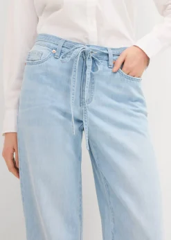 Outlet Vaqueros wide leg, mid waist, con cinturón Mujer Tallas Pequeñas