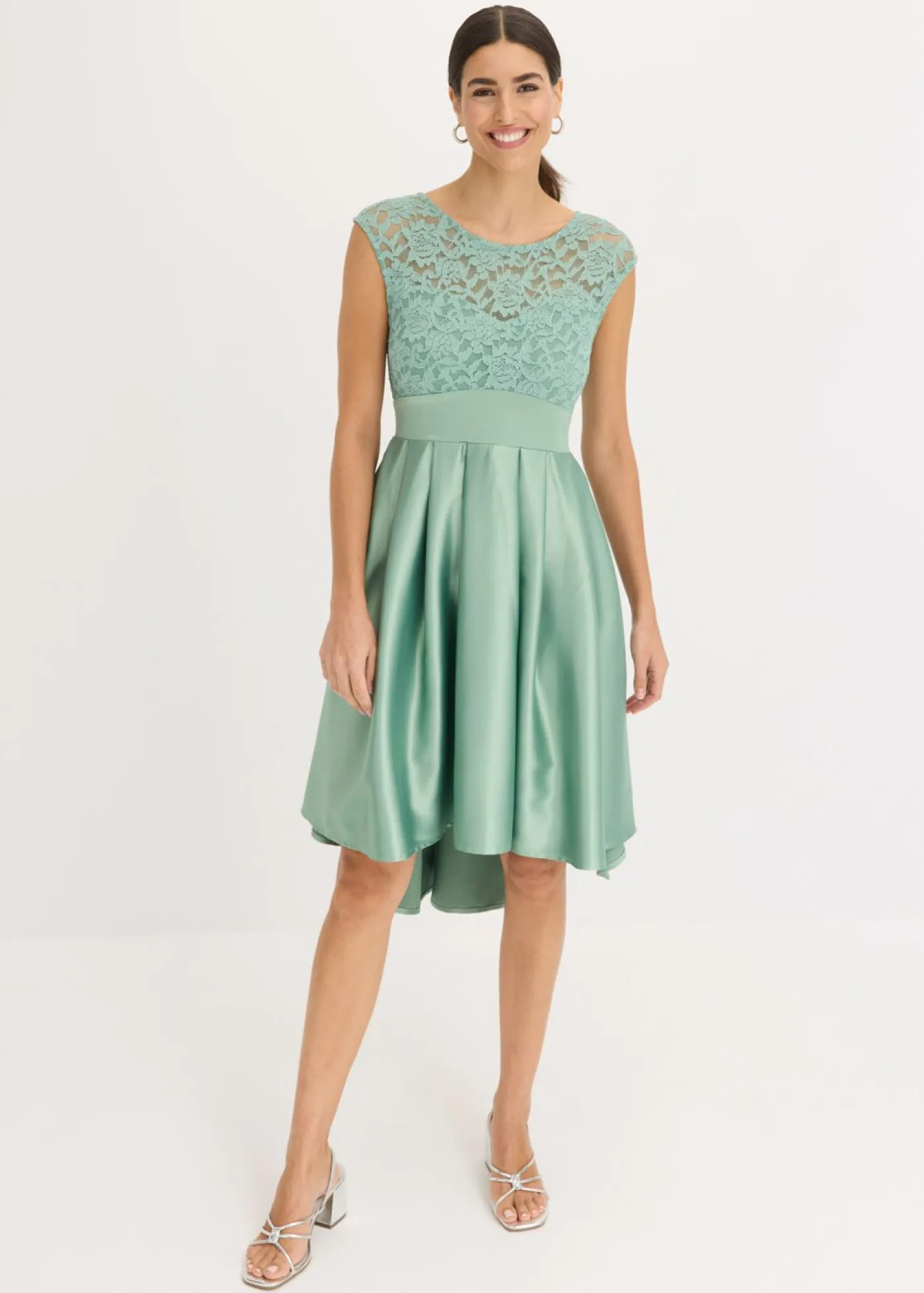 New Vestido asimétrico de satén brillante con encaje Mujer Vestidos|Ropa Elegante