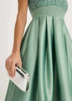New Vestido asimétrico de satén brillante con encaje Mujer Vestidos|Ropa Elegante