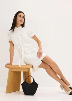 Best Vestido camisero con bordado calado Mujer Vestidos