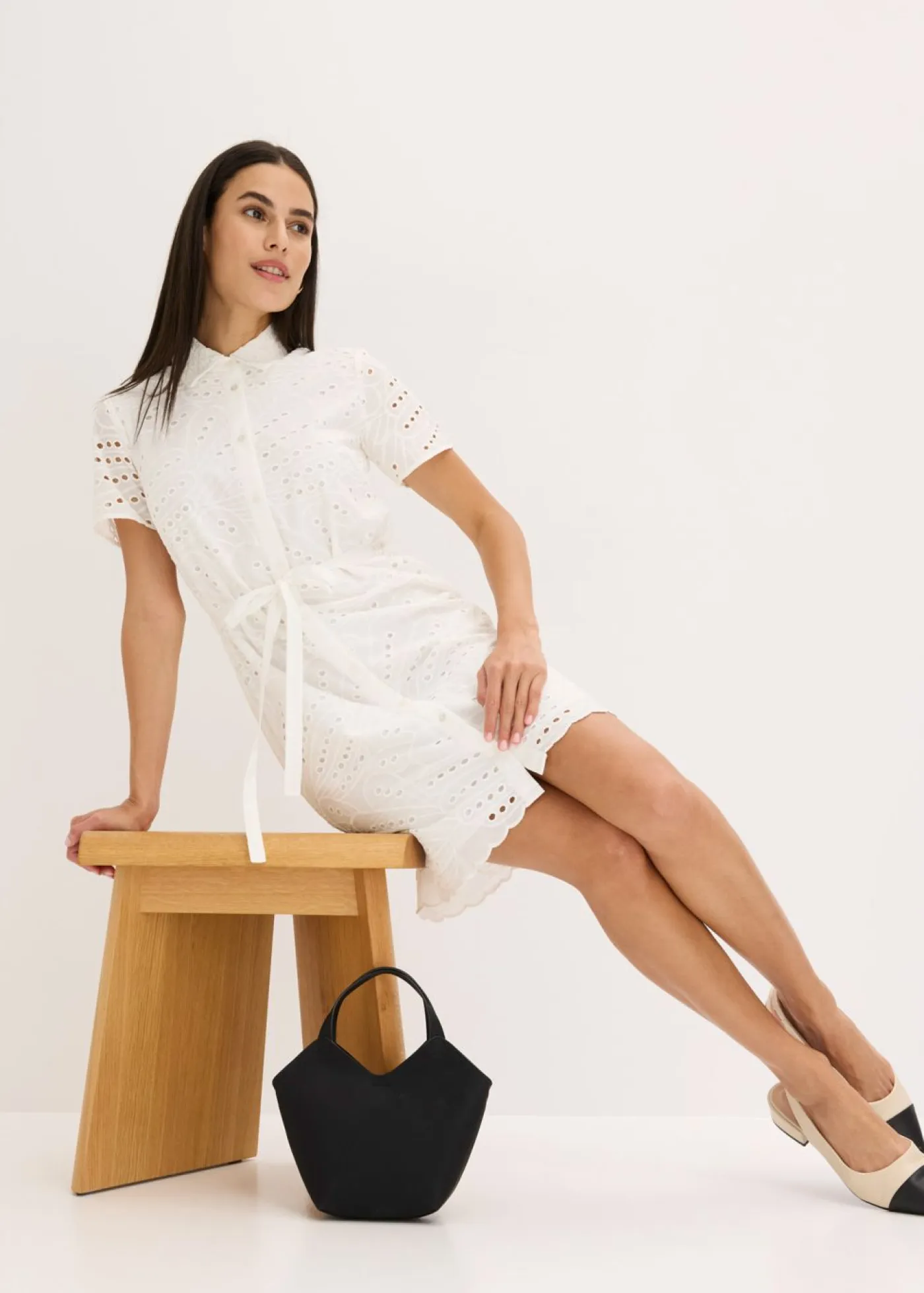 Best Vestido camisero con bordado calado Mujer Vestidos