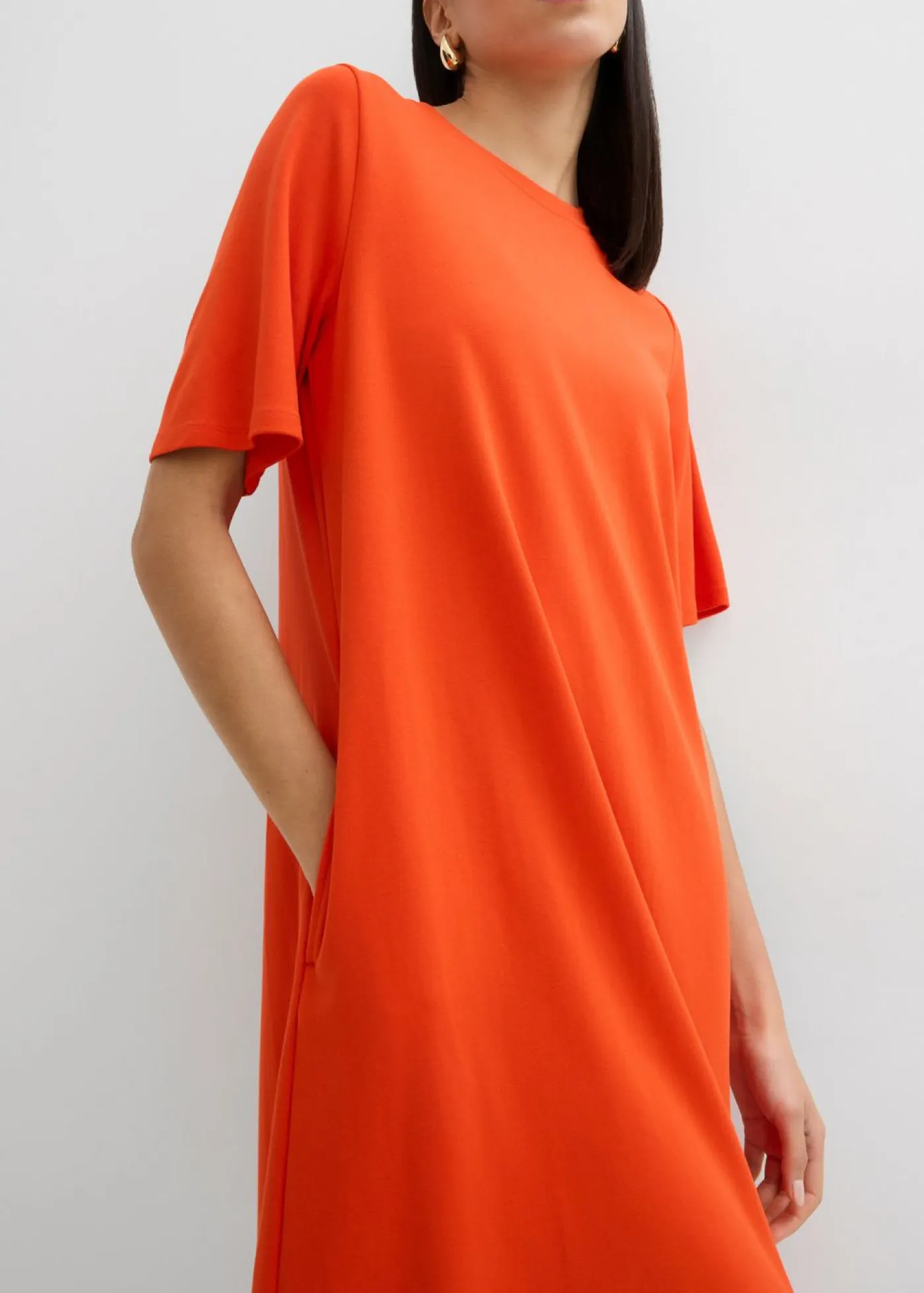 Outlet Vestido camisero con corte en A en mezcla de viscosa Mujer Esenciales|Vestidos