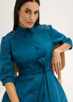 Sale Vestido camisero con encaje y cordón Mujer Vestidos|Tallas Pequeñas