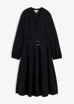 New Vestido camisero con parte de seda y cinturón Mujer Premium|Vestidos