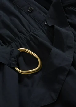 New Vestido camisero con parte de seda y cinturón Mujer Premium|Vestidos
