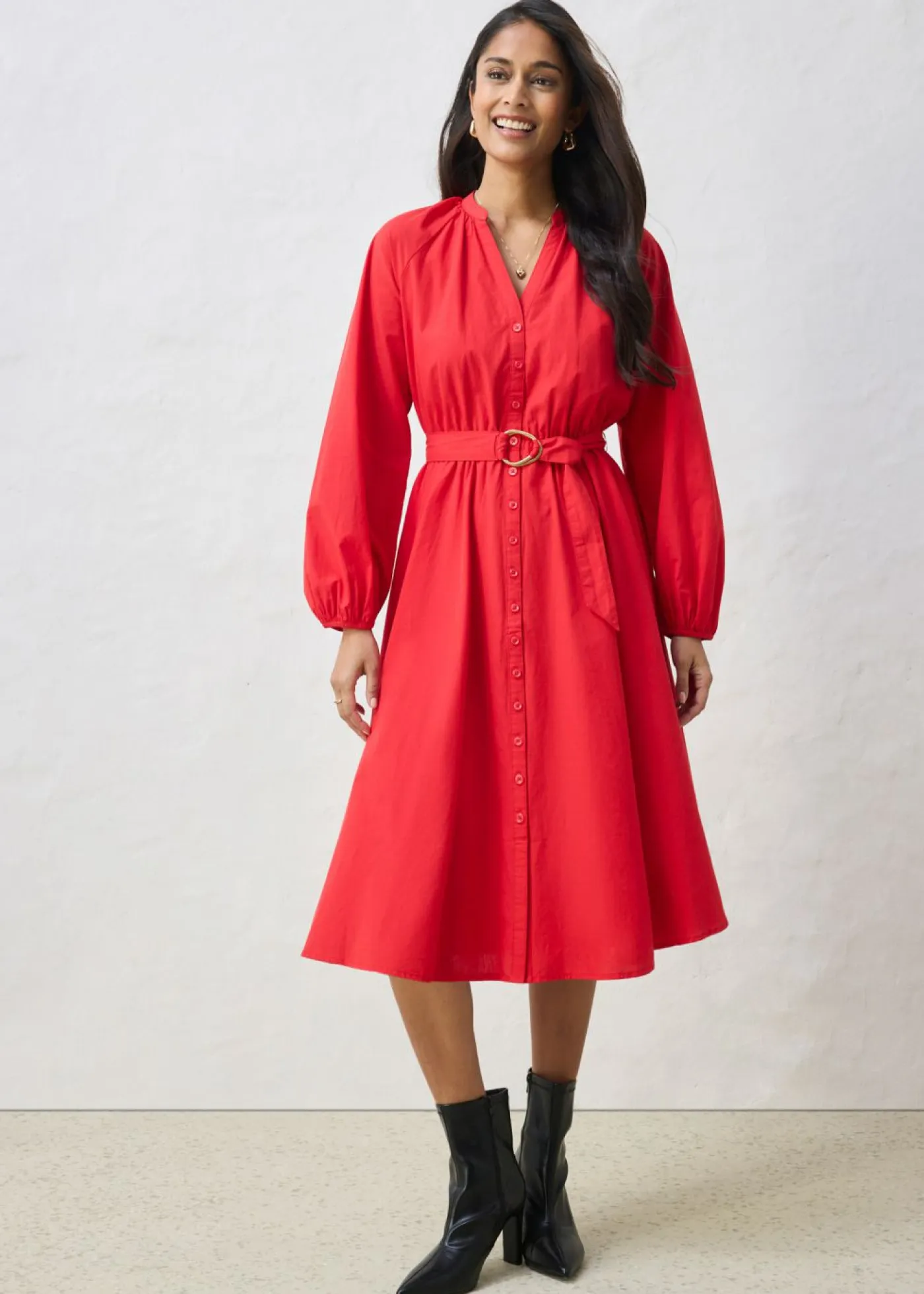 Discount Vestido camisero con parte de seda y cinturón Mujer Premium|Vestidos