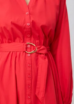 Discount Vestido camisero con parte de seda y cinturón Mujer Premium|Vestidos