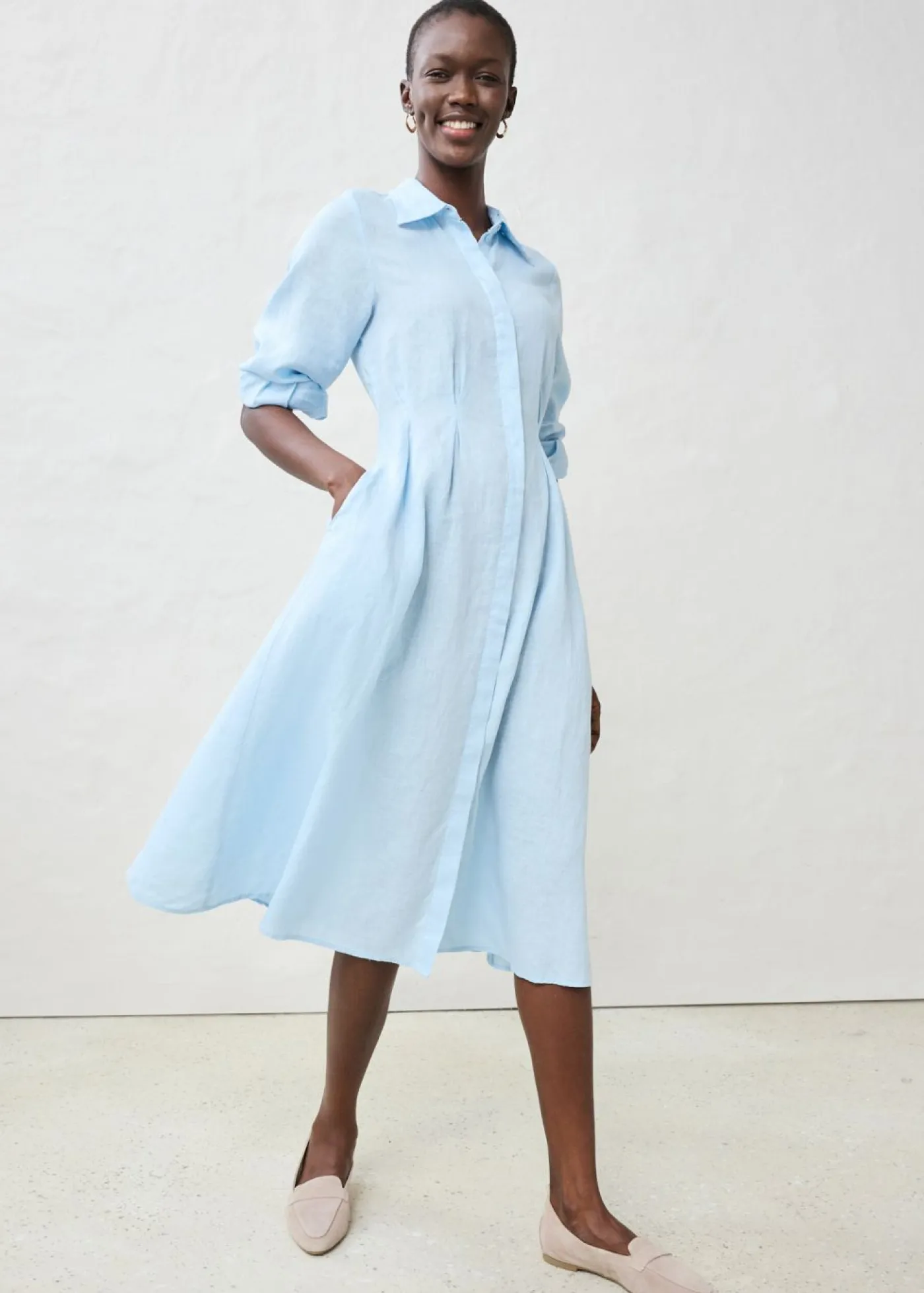 Hot Vestido camisero de lino puro Mujer Premium|Vestidos