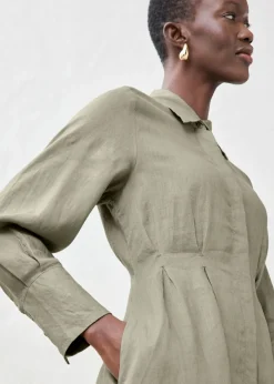 Best Vestido camisero de lino puro Mujer Premium|Vestidos