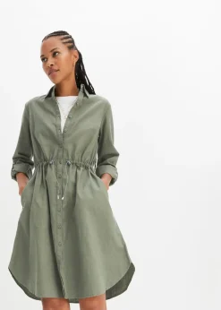 Online Vestido camisero de mezcla de lino y algodón Mujer Vestidos|Novedades