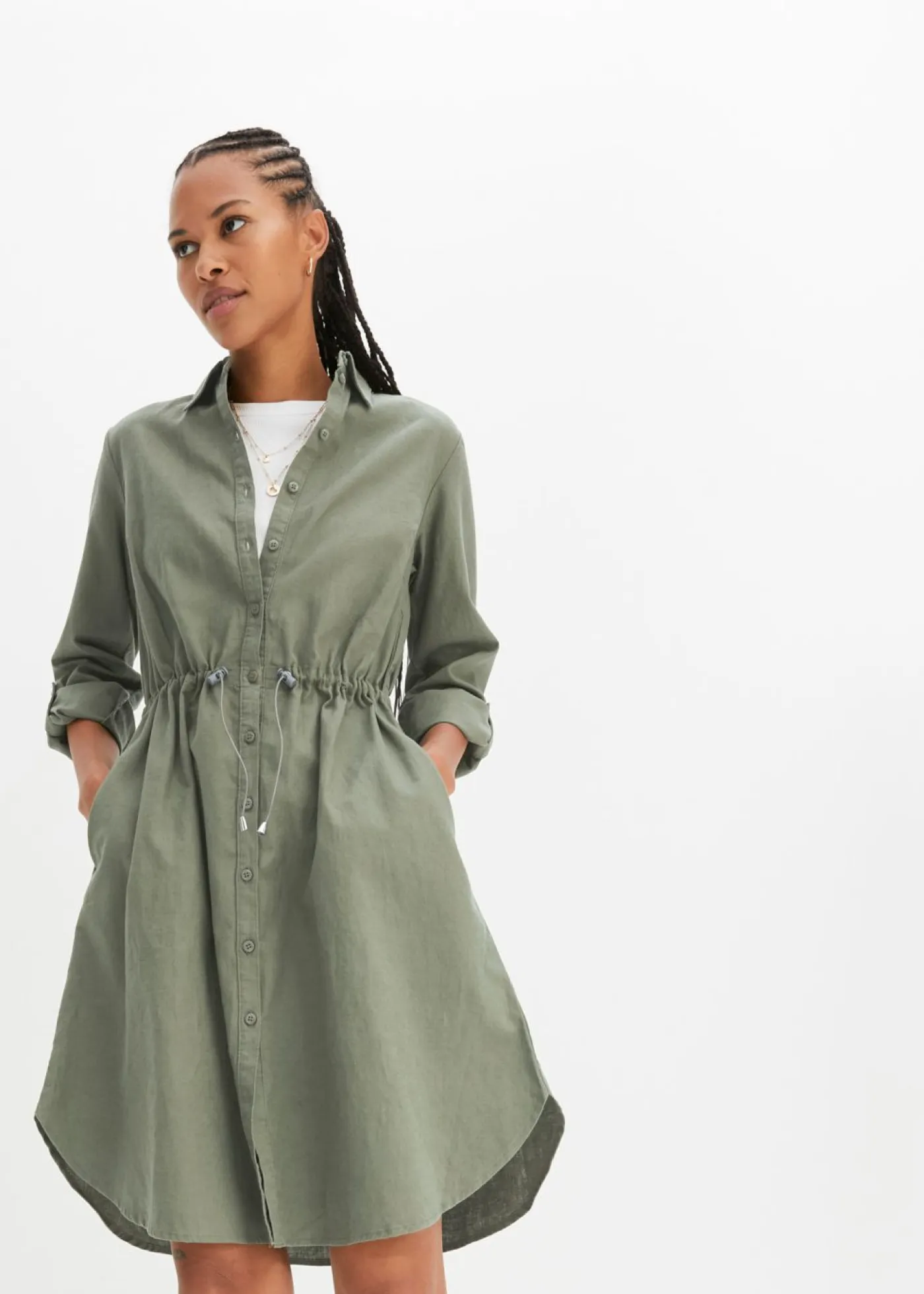 Online Vestido camisero de mezcla de lino y algodón Mujer Vestidos|Novedades