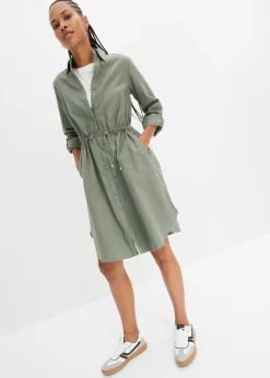 Online Vestido camisero de mezcla de lino y algodón Mujer Vestidos|Novedades