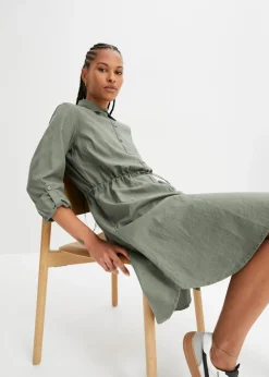 Online Vestido camisero de mezcla de lino y algodón Mujer Vestidos|Novedades