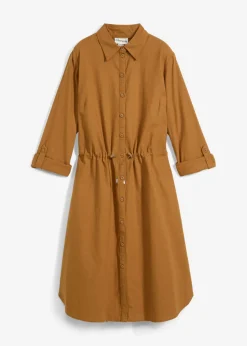 Vestido camisero de mezcla de lino y algodón Mujer Vestidos|Novedades