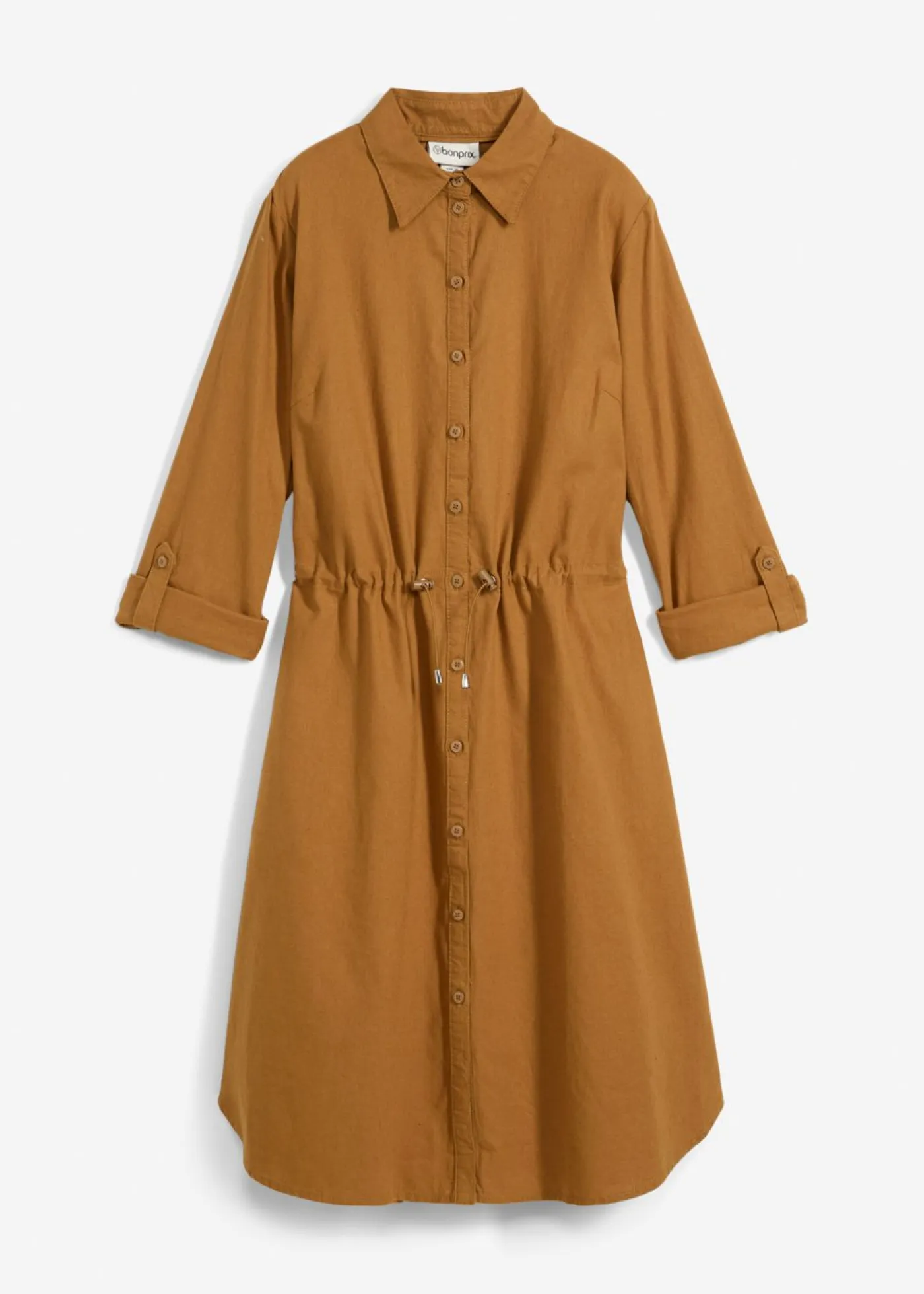 Vestido camisero de mezcla de lino y algodón Mujer Vestidos|Novedades
