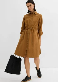Vestido camisero de mezcla de lino y algodón Mujer Vestidos|Novedades