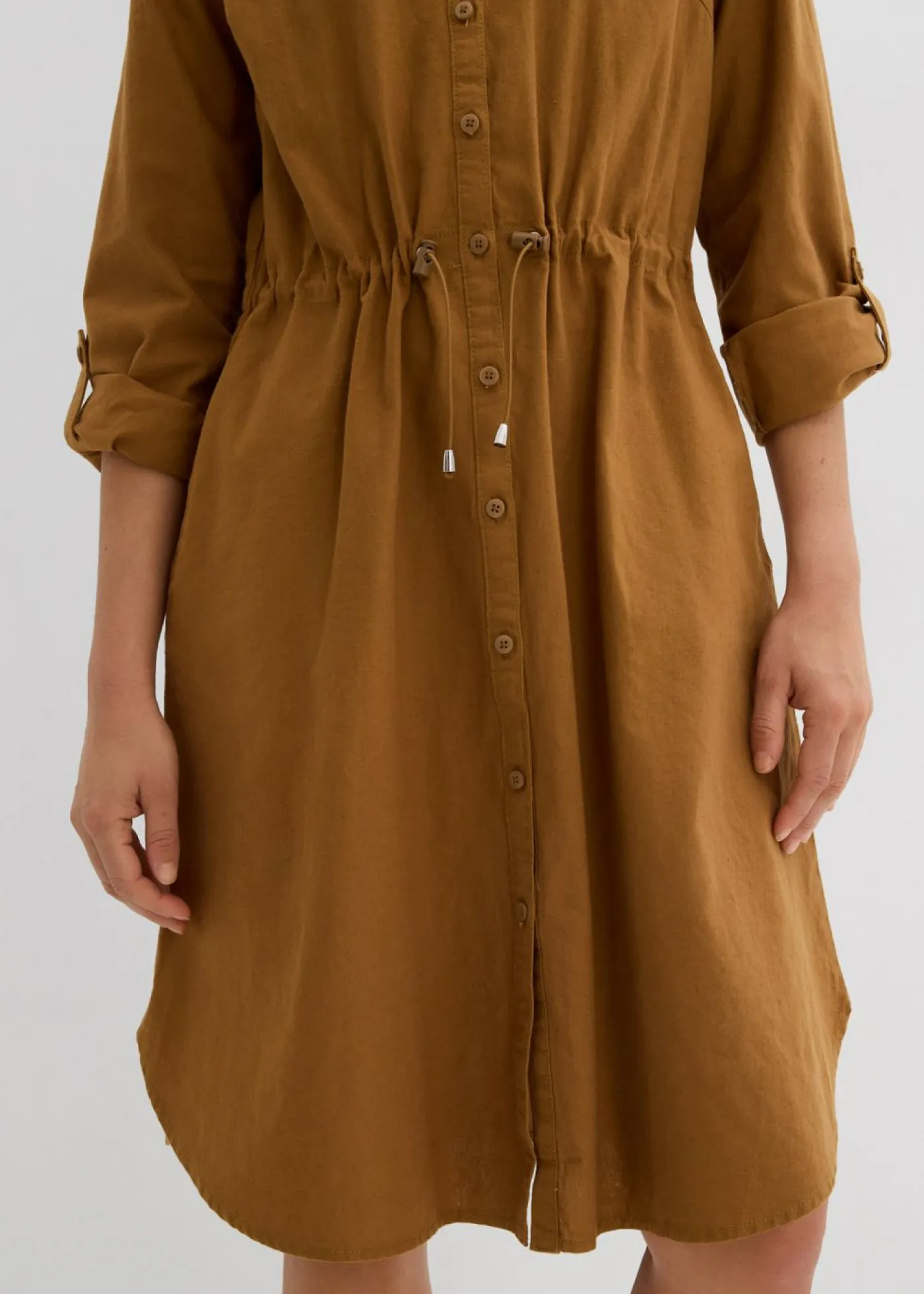 Vestido camisero de mezcla de lino y algodón Mujer Vestidos|Novedades