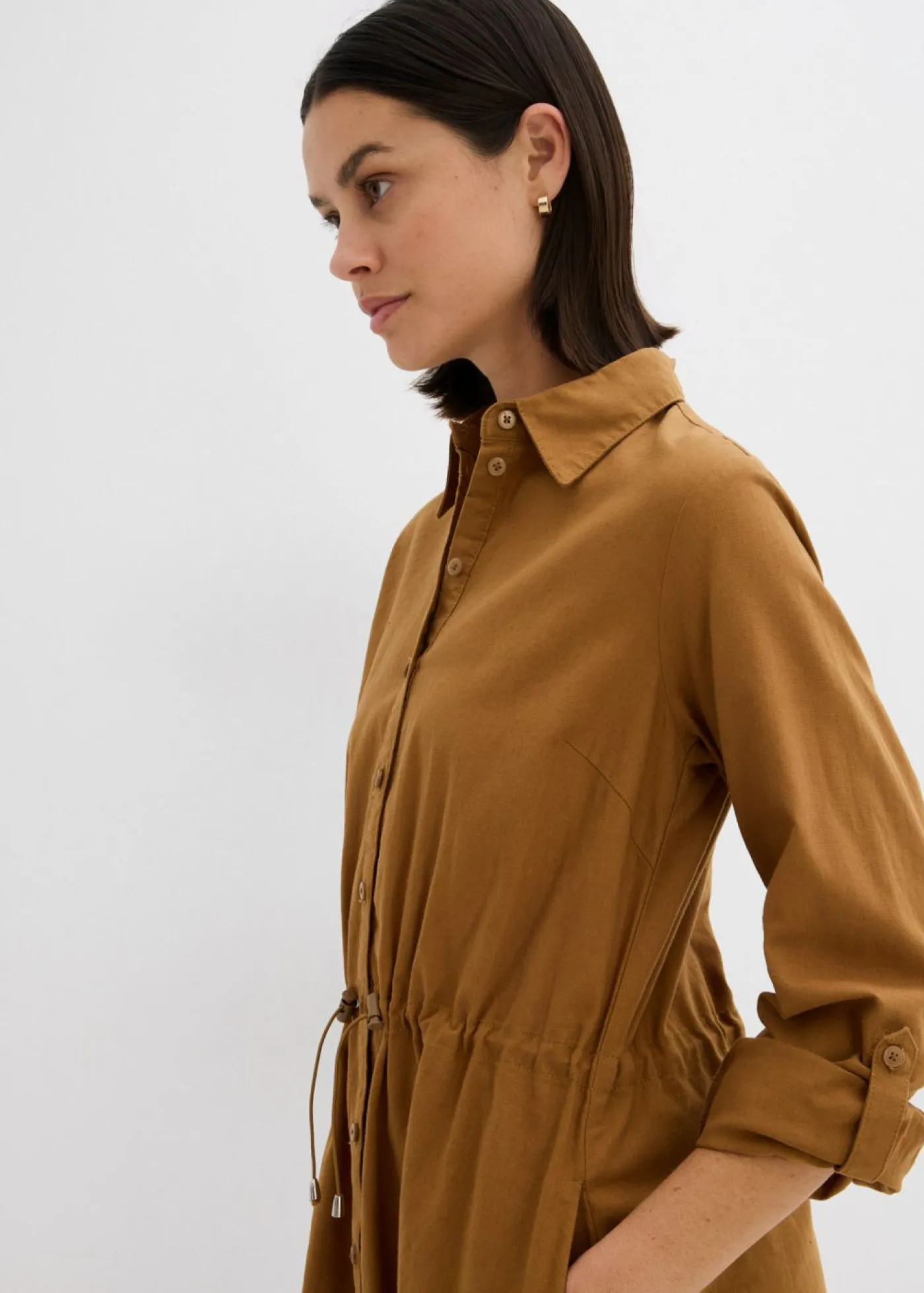 Vestido camisero de mezcla de lino y algodón Mujer Vestidos|Novedades