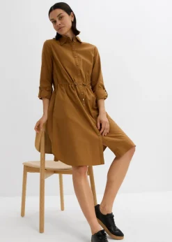 Vestido camisero de mezcla de lino y algodón Mujer Vestidos|Novedades
