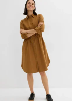 Discount Vestido camisero de mezcla de lino y algodón Mujer Vestidos|Novedades