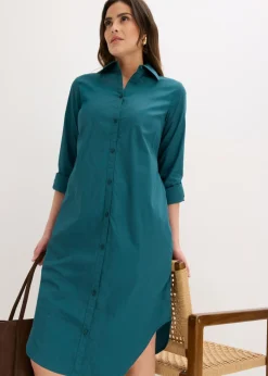 Sale Vestido camisero de popelín de algodón Mujer Vestidos|Novedades
