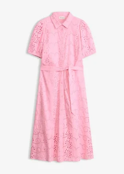 Clearance Vestido camisero de punto calado de algodón puro Mujer Vestidos|Novedades
