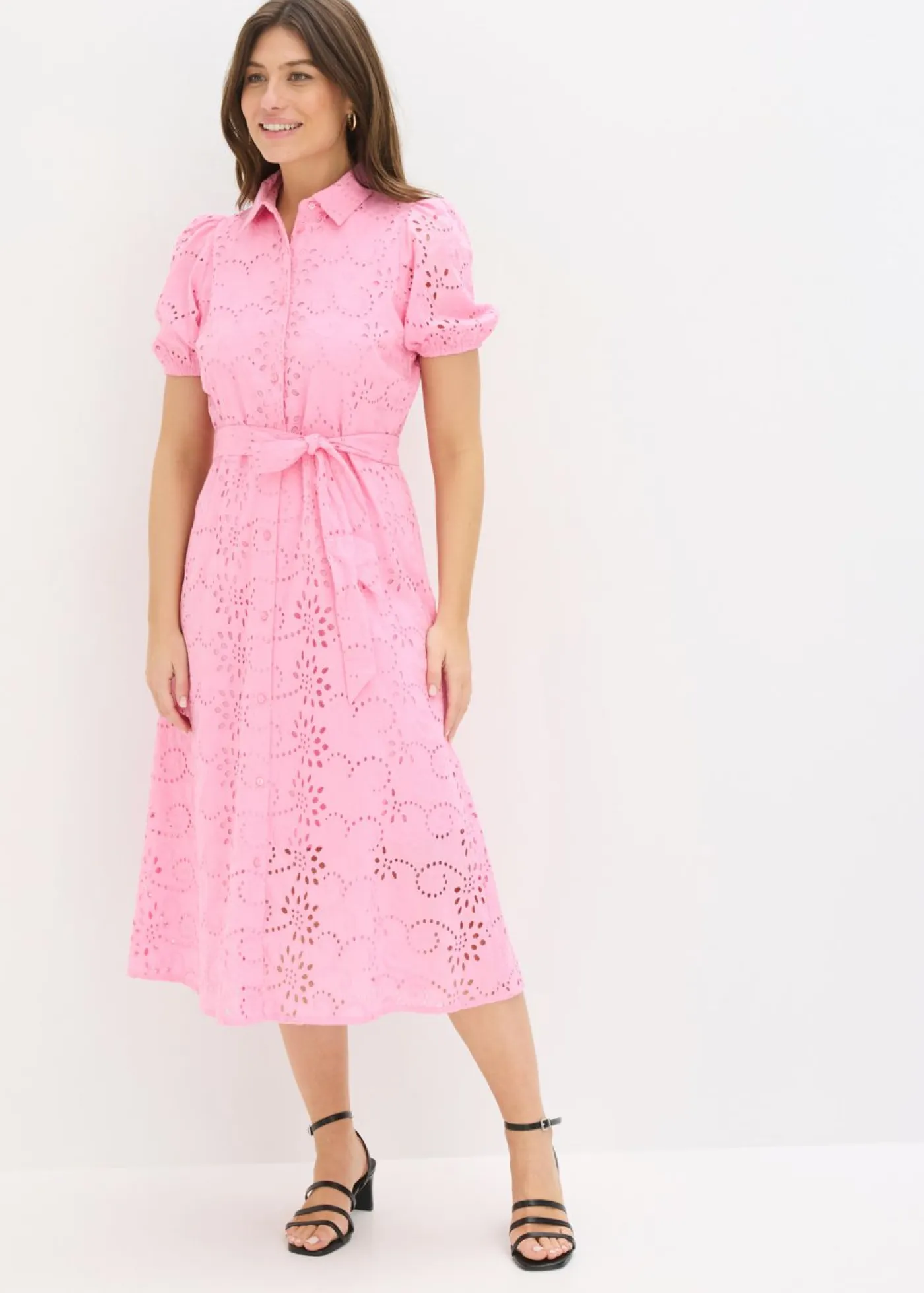 Clearance Vestido camisero de punto calado de algodón puro Mujer Vestidos|Novedades