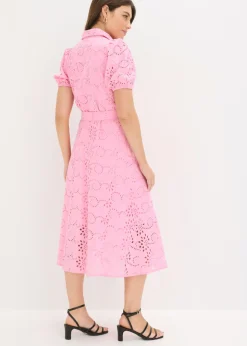 Clearance Vestido camisero de punto calado de algodón puro Mujer Vestidos|Novedades