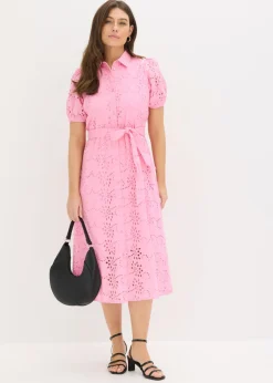Clearance Vestido camisero de punto calado de algodón puro Mujer Vestidos|Novedades
