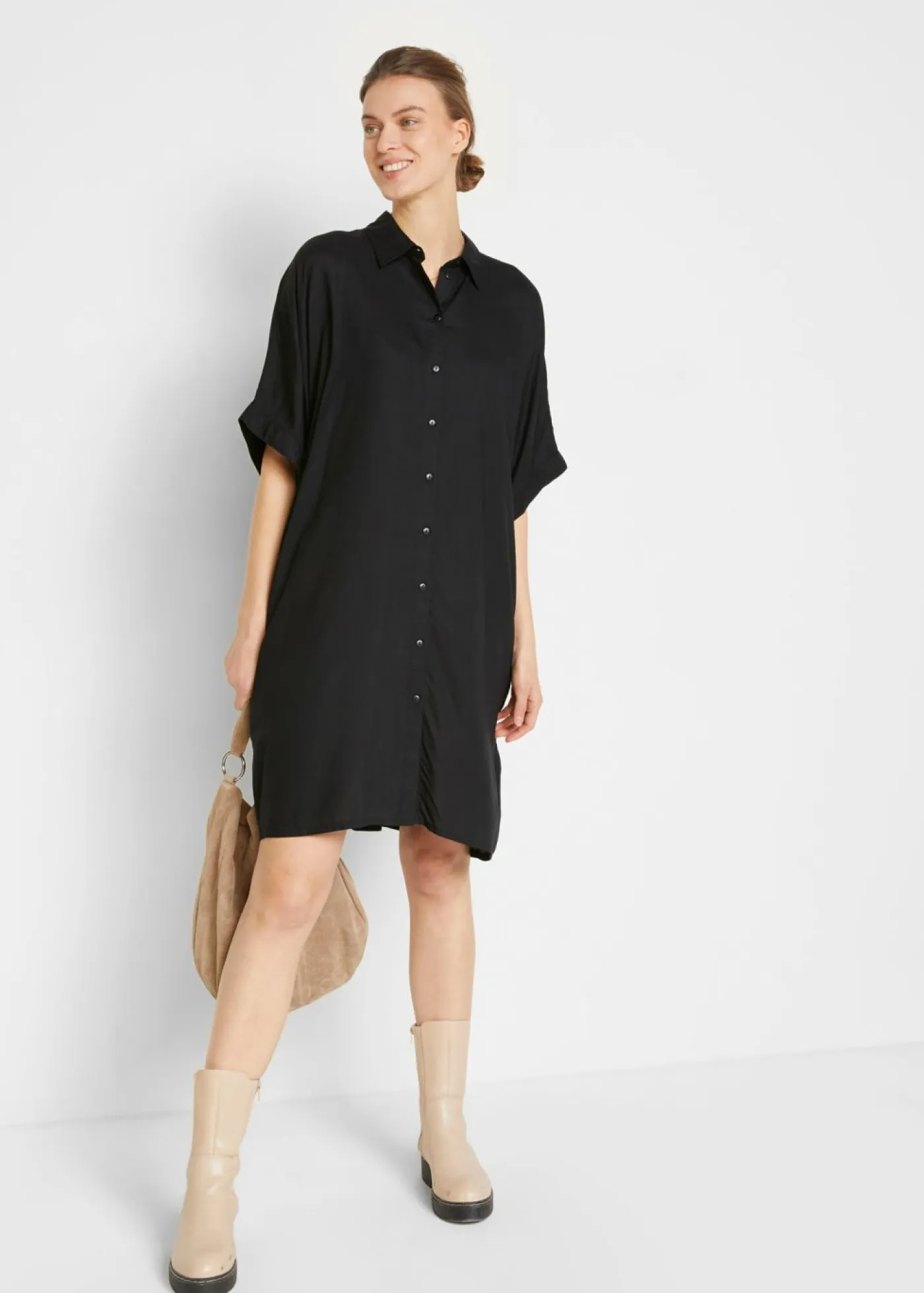 Vestido camisero de viscosa fina Mujer Esenciales|Vestidos