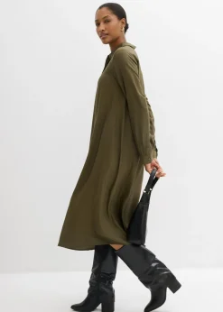 Vestido camisero de viscosa fina Mujer Esenciales|Vestidos