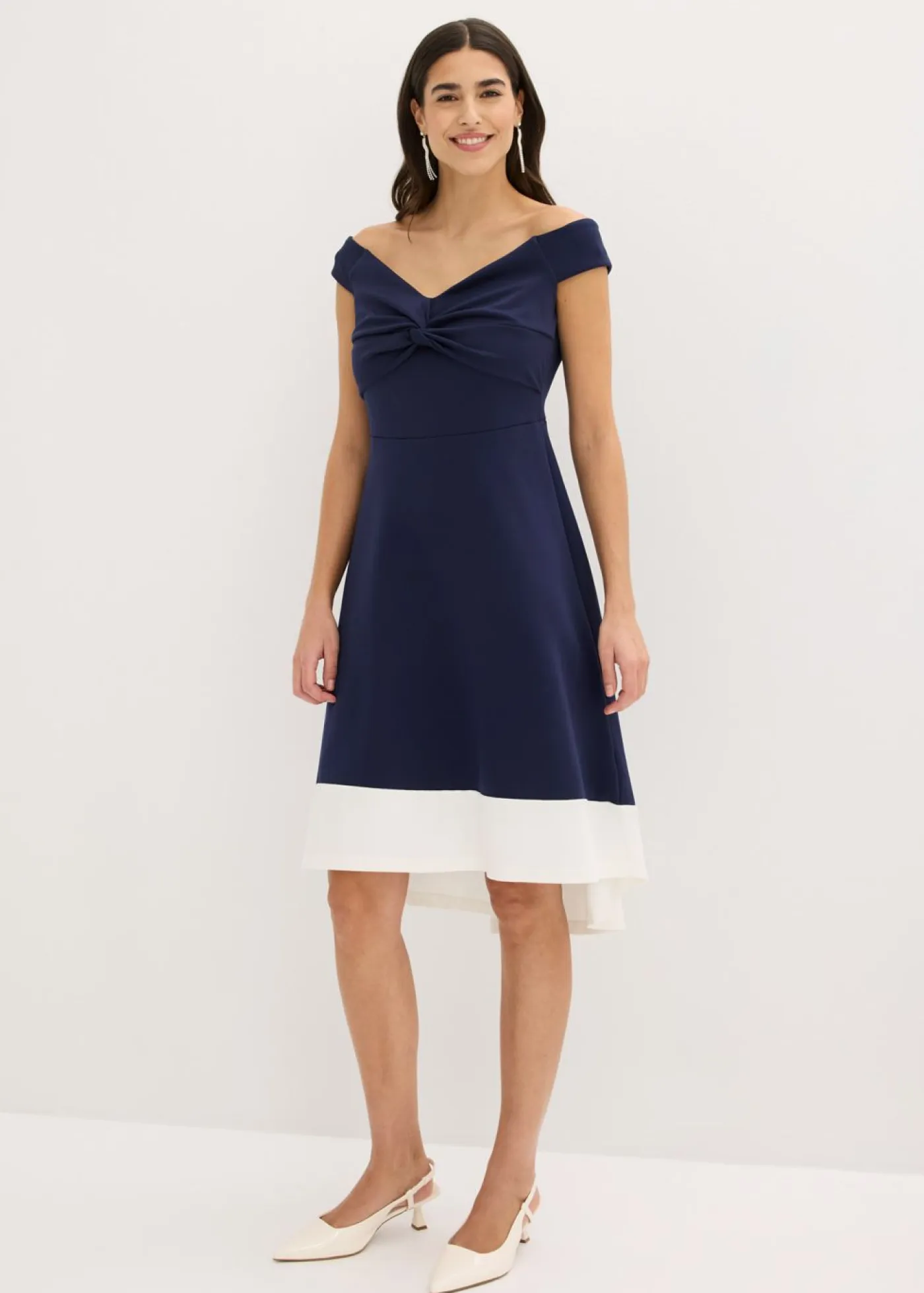New Vestido con escote bañera y detalle de nudo Mujer Vestidos|Ropa Elegante