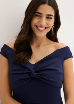 New Vestido con escote bañera y detalle de nudo Mujer Vestidos|Ropa Elegante