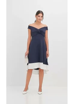 New Vestido con escote bañera y detalle de nudo Mujer Vestidos|Ropa Elegante