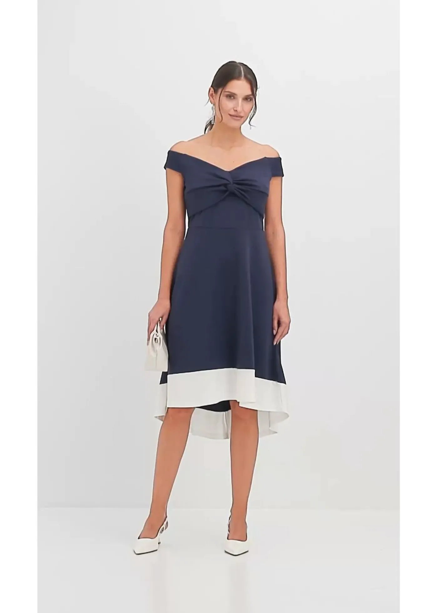New Vestido con escote bañera y detalle de nudo Mujer Vestidos|Ropa Elegante