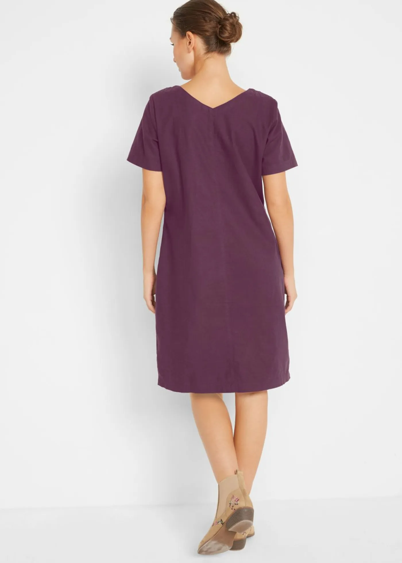 Vestido corto con lino Mujer Vestidos