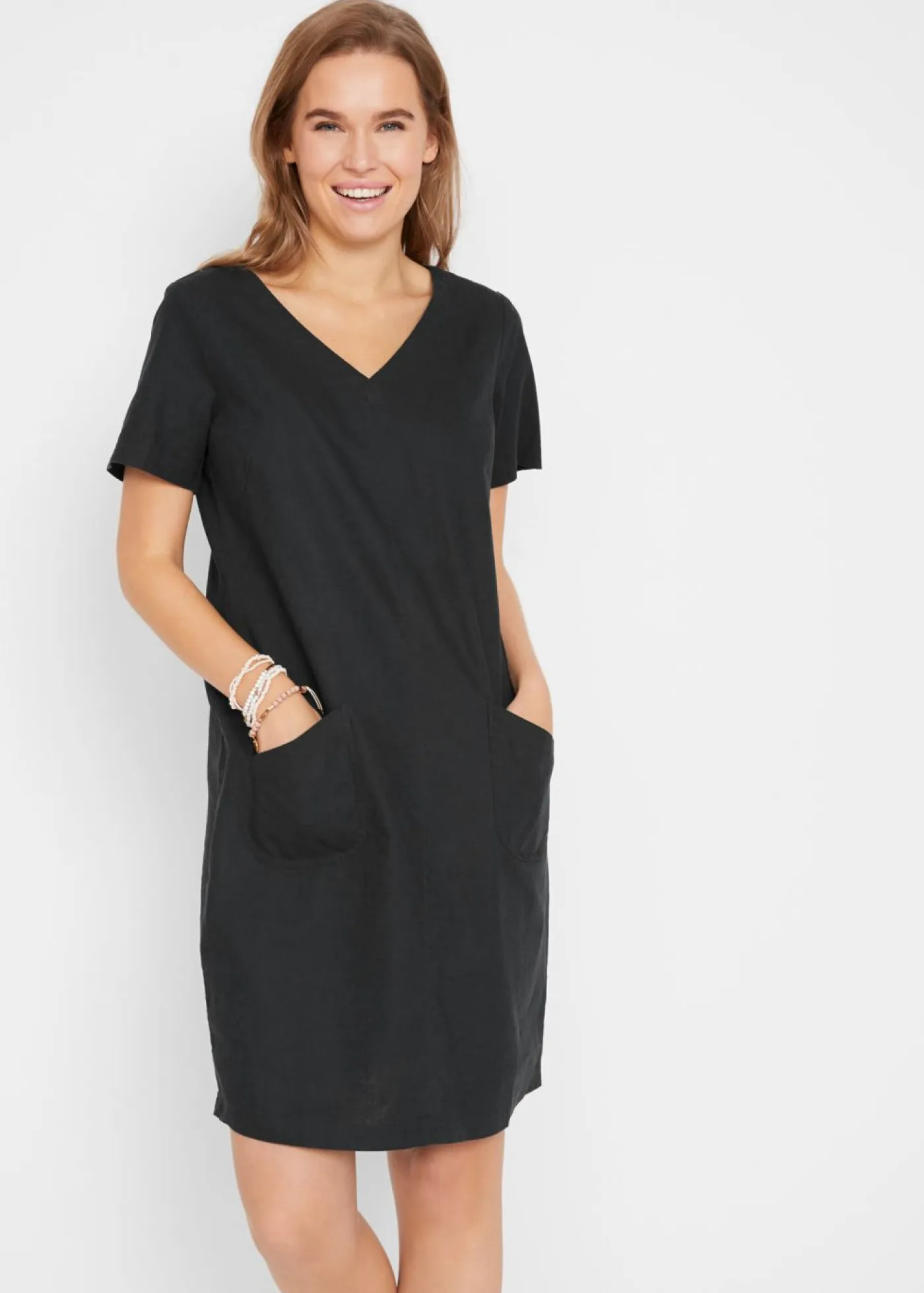 Vestido corto con lino Mujer Vestidos