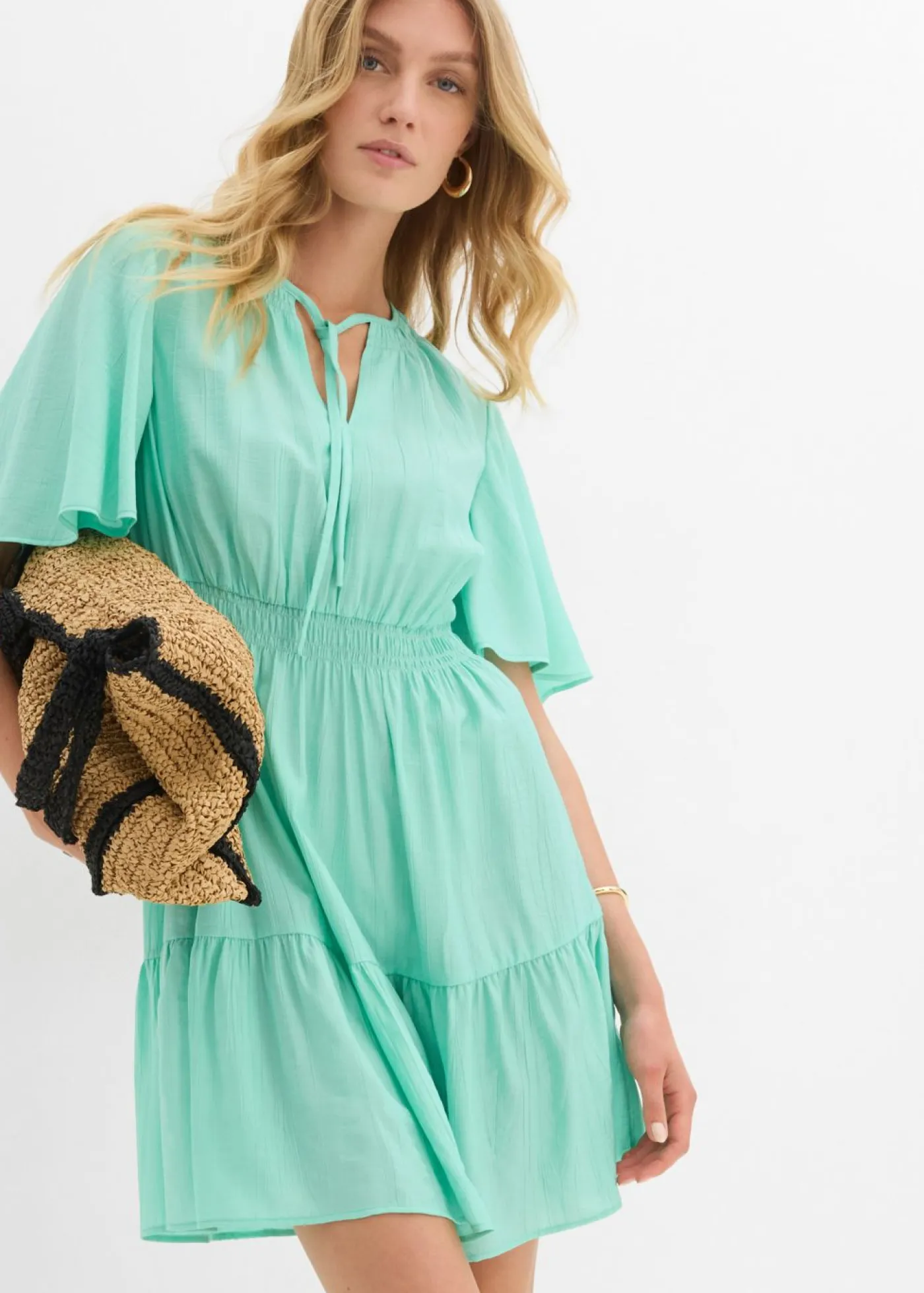 Sale Vestido corto de mezcla de viscosa fluida Mujer Vestidos