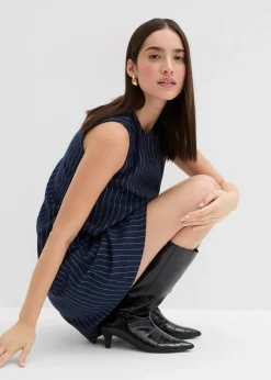 Outlet Vestido corto de mezcla de viscosa con raya diplomática Mujer Esenciales|Vestidos
