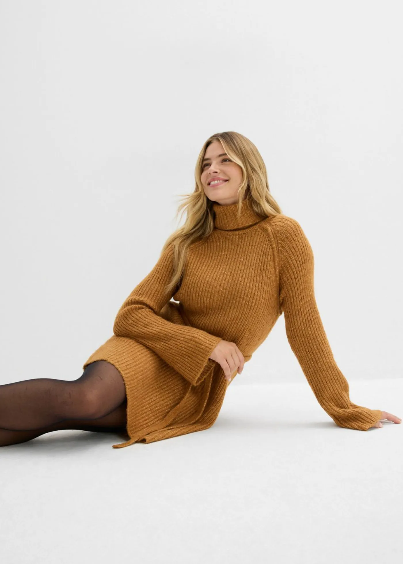 Clearance Vestido corto de punto acanalado con cuello vuelto Mujer Vestidos|Ropa De Punto