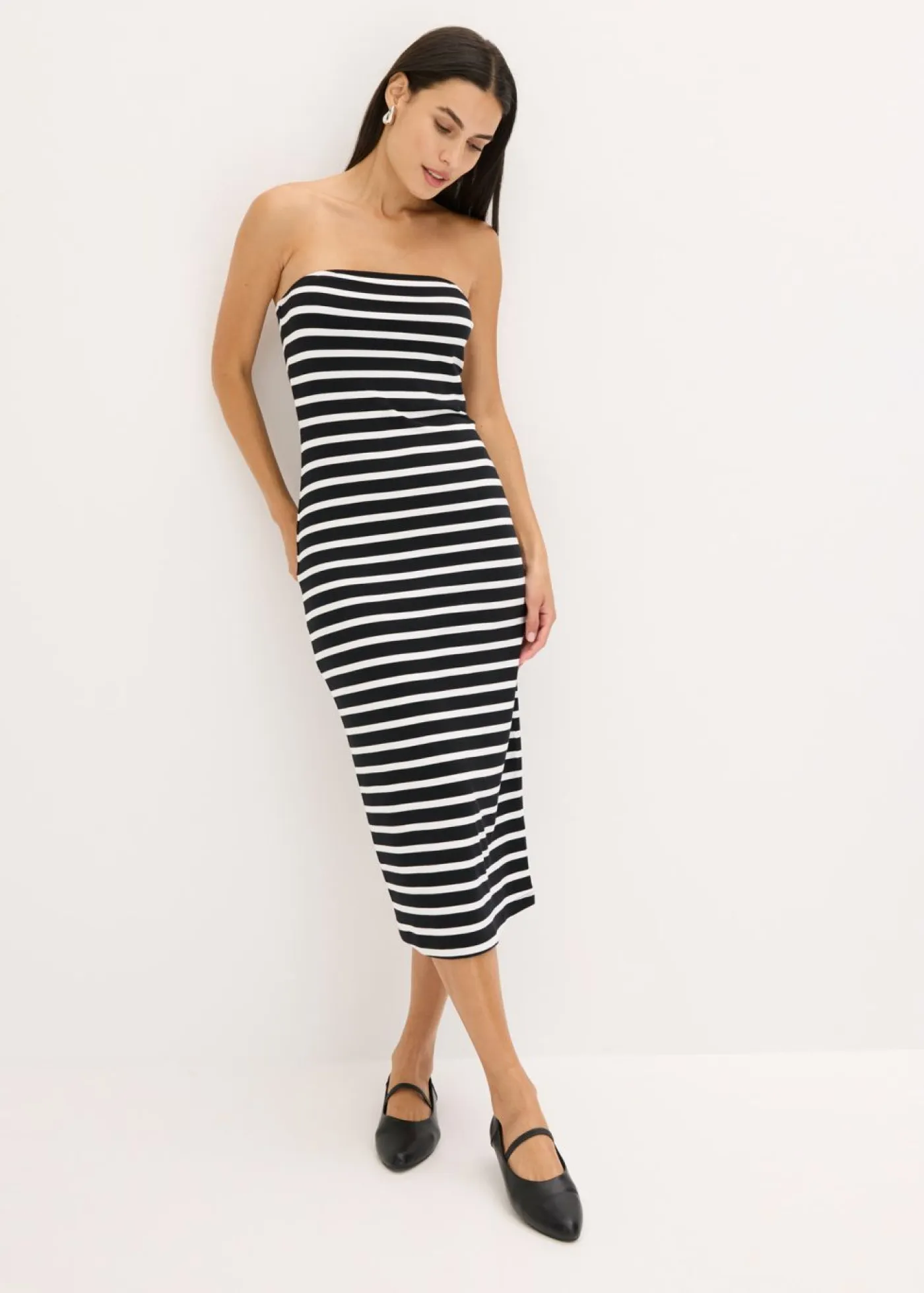 New Vestido de canalé tipo bandeau Mujer Vestidos